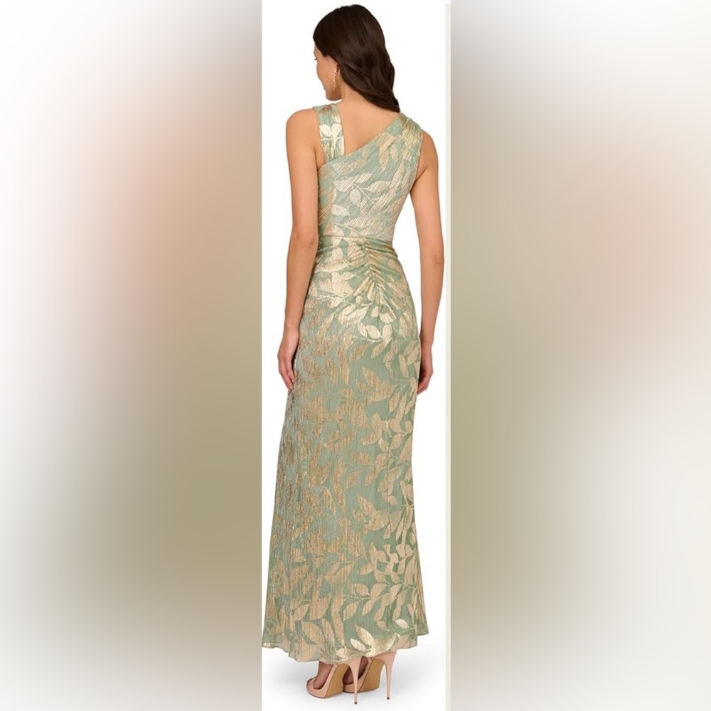 NWT Adrianna Papell Foiled Asymmetrical Evening Gown | Size 4P - Picture 3 of 12